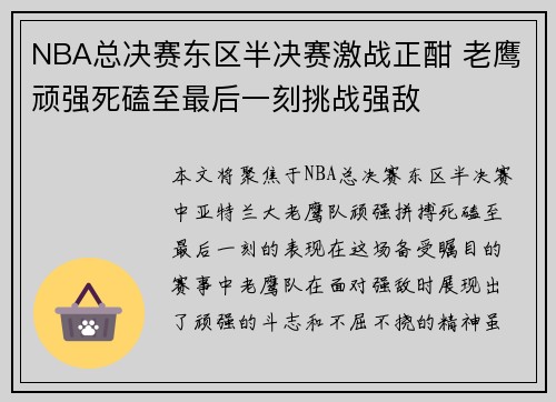 NBA总决赛东区半决赛激战正酣 老鹰顽强死磕至最后一刻挑战强敌