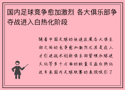 国内足球竞争愈加激烈 各大俱乐部争夺战进入白热化阶段